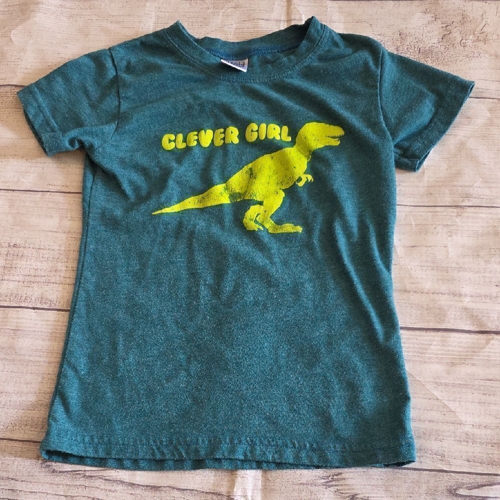Yellow Dinosaur Graphic Blue Tee Short Sleeve